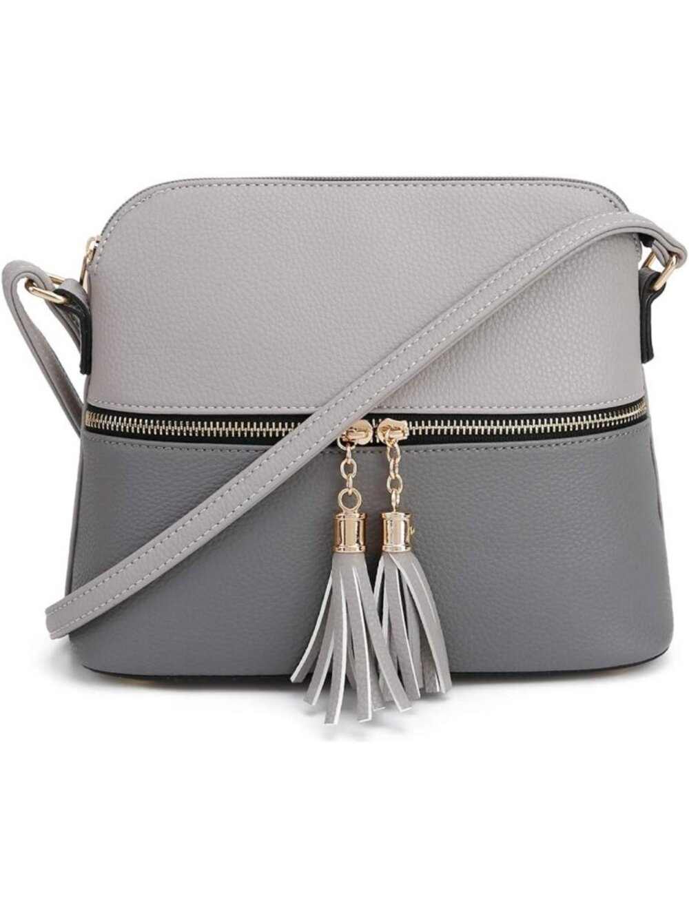Lightweight Medium Dome Crossbody Bag with Tassel | Zipper Pocket & Adjustable